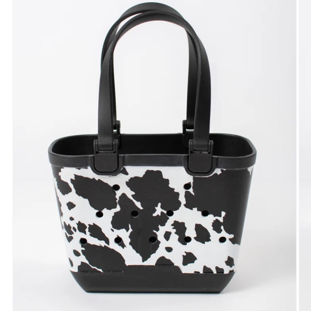 Mini Black Cow Print Rubber Beach Tote Bogg Style Bag